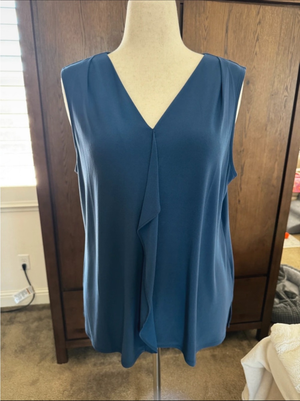 Roz & Ali Teal V-Neck Sleeveless Ruffle Front Camisole